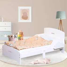 Pat Copii Suporto cu Protectie Laterala si Raft Depozitare Carti si Jucarii, Model Norisor, Patut pentru Baieti si Fetite Varsta de 3 - 8 Ani, SPTPAT