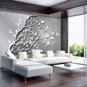 Fototapet - Copac argintiu cu păsărele (152,5x104 cm), în 8 de alte dimensiuni noi