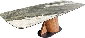 Masa extensibila ceramica gri taupe, furnir lemn de nuc ELEMENTS 180-260cm