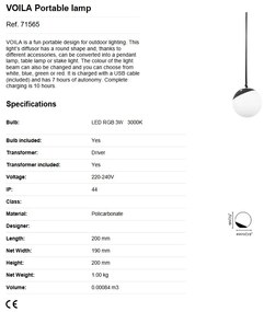 Lampa LED RGB portabila iluminat exterior decorativ IP44 VOILA