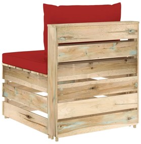 Canapea de mijloc modulara cu perne, lemn verde tratat 1, rosu si maro, canapea de mijloc