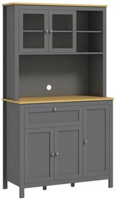 HOMCOM Armarie de bucătărie bufet de bucătărie 5 uși dintre care 2 uși din sticlă și 1 sertar, 1 nișă centrală - înălțime 180 cm gri | Aosom Romania