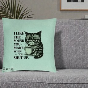 Perna Decorativa I Like the Sound You Make Pisica, 40x40 cm, Verde Menta, Husa Detasabila, Perna Inclusa, BEKZ®
