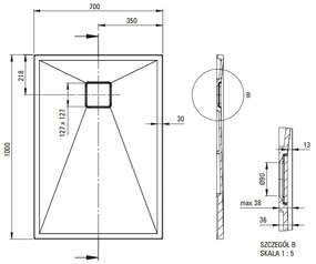 Cadita dus compozit slim gri 100x70 cm Deante Correo 1000x700 mm, Gri