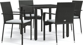 vidaXL Set mobilier de grădină cu perne, 5 piese, negru, poliratan