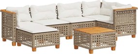 vidaXL Set canapele de grădină, 7 piese, cu perne, bej, poliratan