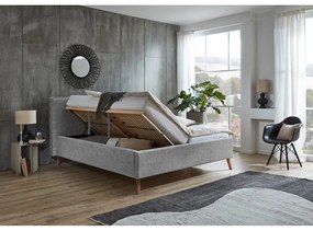 Pat matrimonial gri deschis tapițat cu spațiu de depozitare cu somieră 180x200 cm Riva – Meise Möbel