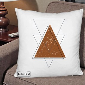 Perna Decorativa Geometric Triunghiuri Sacred, 40x40 cm, Alb Pufos, Husa Detasabila, Perna Inclusa, BEKZ®