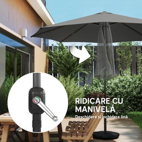 Outsunny Umbrelă 3x3 m cu Bază, Sac de Nisip, Manivelă, Gri Închis | Aosom Romania