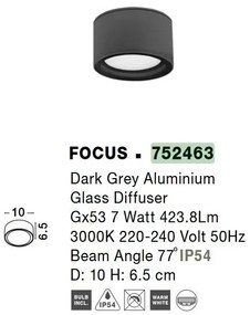 Plafoniera pentru exterior design modern IP54 Focus gri inchis