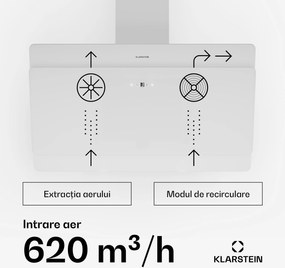 Klarstein Aurica 90, hotă pentru aburi, 90 cm, 610 m³/h, LED, alb