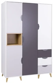 Dulap cu rafturi Juna 1 (alb + grafit + gri + stejar lefkas). 1087397