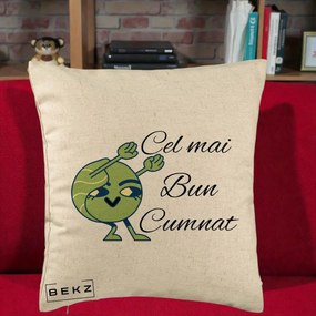 Cadou pentru Cumnat - Perna Personalizata Cel mai Bun Cumnat cu Personaj Funny Verde, 40x40 cm, Bej, Husa Detasabila, Perna Inclusa, BEKZ®