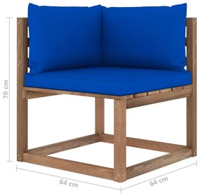 Set mobilier gradina paleti, cu perne, 6 piese, lemn pin tratat Albastru, 2x mijloc + 3x colt + masa, 1