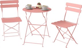 Outsunny Set bistro de grădină 3 piese Masă și 2 scaune pliante cu lamele Dublă protecție anti-rugină Roz | Aosom Romania