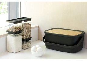 Cutie de paine Brabantia Nic 1003255, 39.5 cm, Capac din bambus, Maner de transport, Gri
