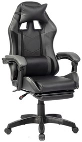 Scaun gaming, masaj în perna lombară, suport picioare, PU, Negru/Gri