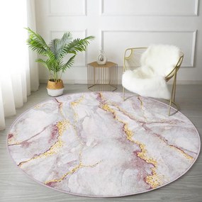 Covor roz deschis/auriu lavabil rotund ø 80 cm Marble – Mila Home