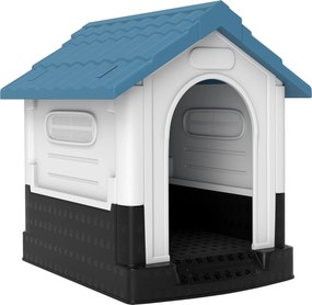 PawHut Cușcă pentru Câini de Exterior din Plastic, Căsuță pentru Câini Mici și Mini cu Ferestre, Acoperiș Înclinat și Bază Ridicată, 64,5x57x66 cm, Albastru | Aosom Romania
