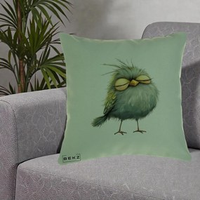 Perna Decorativa Pasare Teal Adormita cu Ochi Galbeni, 40x40 cm, Verde, Husa Detasabila, Perna Inclusa, BEKZ®