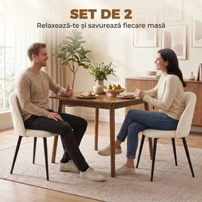 HOMCOM Set 2 Scaune Dining cu Spătar Tip Scoică și Picioare Metalice, Catifea, Crem | Aosom Romania