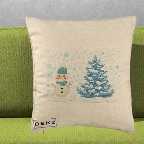 Perna Decorativa Om de Zapada si Brad Craciun, 40x40 cm, Bej, Husa Detasabila, Perna Inclusa, BEKZ®