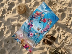 Prosop de plaja cu uscare rapida FLOWER LOVE colorat 70 x 140 cm, 100% microfibra