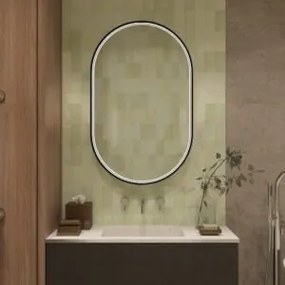 Oglindă de baie LED Elit’s Premium cu dezaburire – 50 × 90 cm, ramă neagră