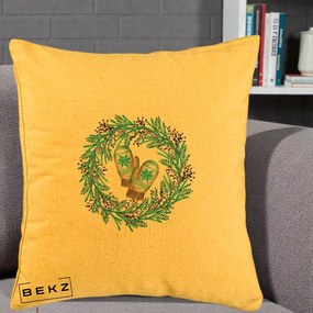 Perna Decorativa Coroana Turcoaz cu Manusi, 40x40 cm, Galben, Husa Detasabila, Perna Inclusa, BEKZ®