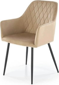 Scaun bej tapitat K558, bej/negru, stofa catifelata/metal, 59x60x86 cm