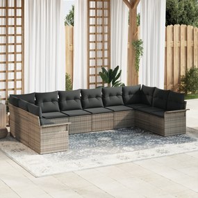 vidaXL Set de canapele pentru grădină cu pernă 10 pcs Gri Rattan poli
