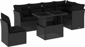 vidaXL Set canapele de grădină cu perne, 7 piese, negru, poliratan