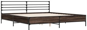 3280066 vidaXL Cadru de pat, stejar maro, 200x200 cm, lemn prelucrat și metal