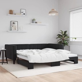 3196702 vidaXL Pat de zi cu extensie, negru, 100x200 cm, catifea