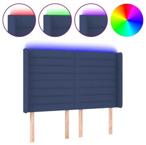 vidaXL Tăblie de pat cu LED, albastru, 147x16x118/128 cm, textil