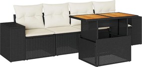 vidaXL Set mobilier de grădină cu perne, 5 piese, negru, poliratan