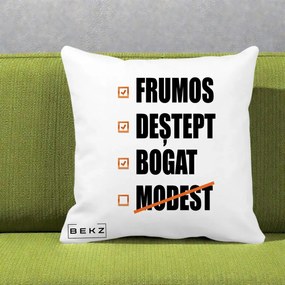 Perna Decorativa Frumos Destept Bogat, 40x40 cm, Alba Mata, Husa Detasabila, Perna Inclusa, BEKZ®