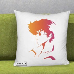 Perna Decorativa Cowboy Bebop Spike Silueta Gradient, 40x40 cm, Alb Pufos, Husa Detasabila, Perna Inclusa, BEKZ®
