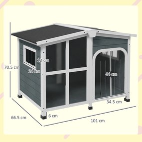 PawHut Căsuță pentru Câini din Lemn, cu Tendă de Protecție, Fereastră și Acoperiș Rabatabil, 101x66,5x70,5cm, Gri Închis | Aosom Romania