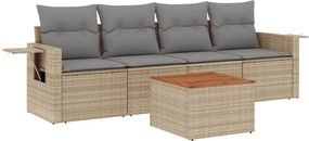 vidaXL Set canapele de grădină, 5 piese, cu perne, bej, poliratan