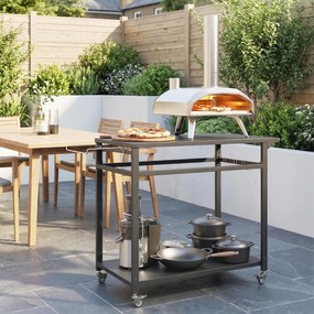 Outsunny Cărucior pentru grătar, 2 rafturi, suport pentru pizza, suport pentru saci și cârlige, Negru. | Aosom Romania