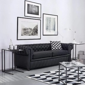 CANAPEA LUX CHESTERFIELD, 218X100X67 CM, PIELE ECOLOGICA, CULOARE NEGRU, SEZUT SPUMA, CADRU LEMN