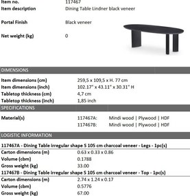 Masa dining moderna design LUX Lindner negru 259x109cm