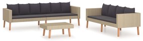 3059331 vidaXL Set mobilier de grădină cu perne, 3 piese, bej, poliratan