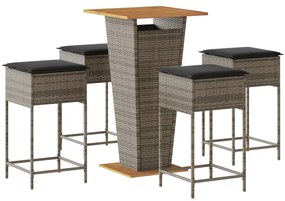 3261479 vidaXL Set mobilier bar de grădină, cu perne, 5 piese, gri, poliratan