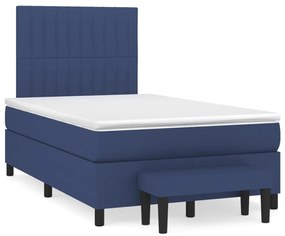 vidaXL Pat box spring cu saltea, albastru, 120x190 cm, material textil