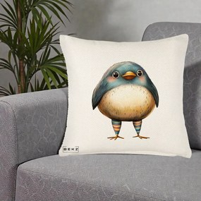 Perna Decorativa Pasare Teal-Bej cu Sosete Curcubeu, 40x40 cm, Crem Reliefat, Husa Detasabila, Perna Inclusa, BEKZ®