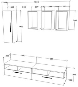 Living haaus V12, Alb/Stejar Artisan, L 190 cm