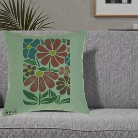 Perna Decorativa Flori Grafice Colorate Retro, 40x40 cm, Verde, Husa Detasabila, Perna Inclusa, BEKZ®