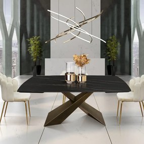 MIRABELLE-MASA BLAT ROTUNJIT CERAMICA NEGRU CU AURIU MAT EXTENSIBILA -PICIOR METALIC BRONZ 160 cm/ 90 cm